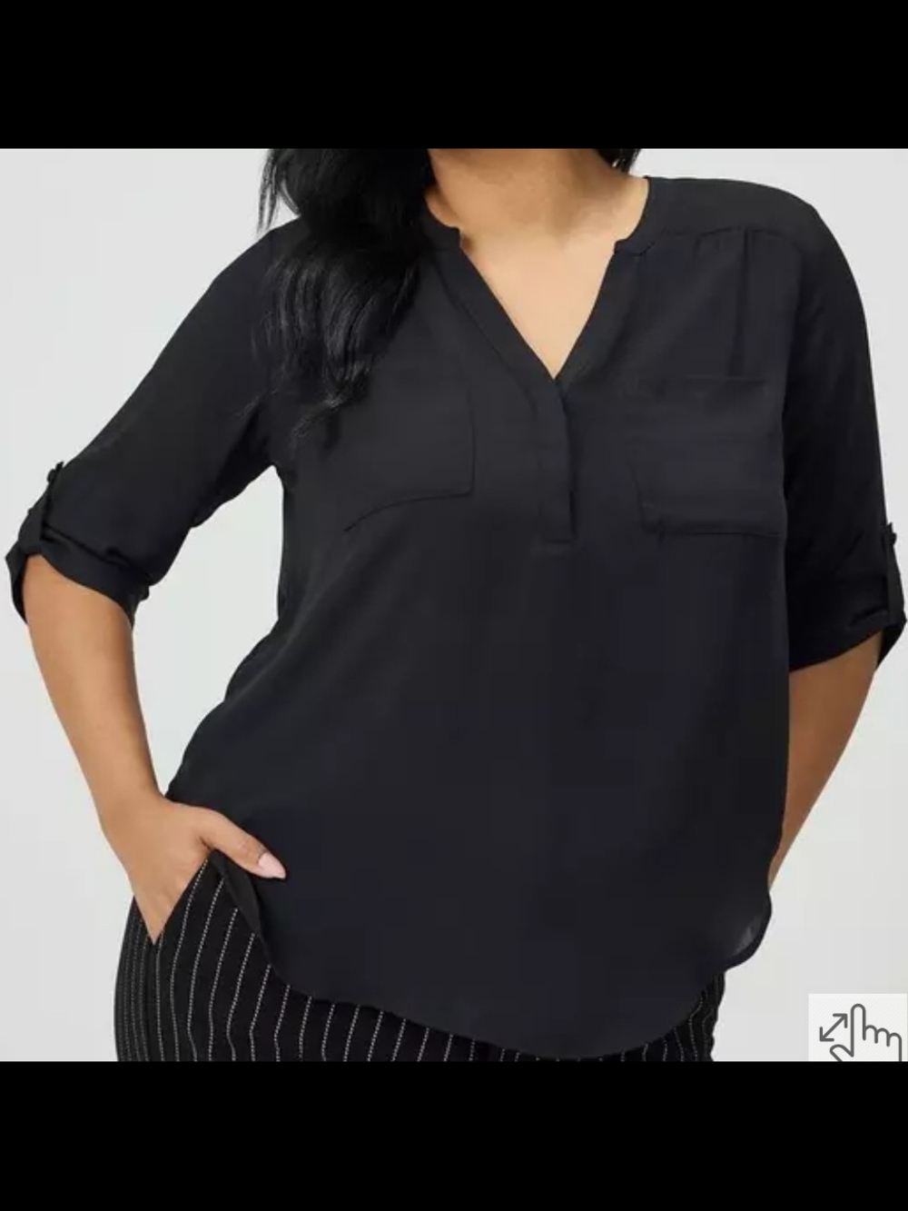 torrid Harper Black Split V-Neck Roll-Tab Blouse